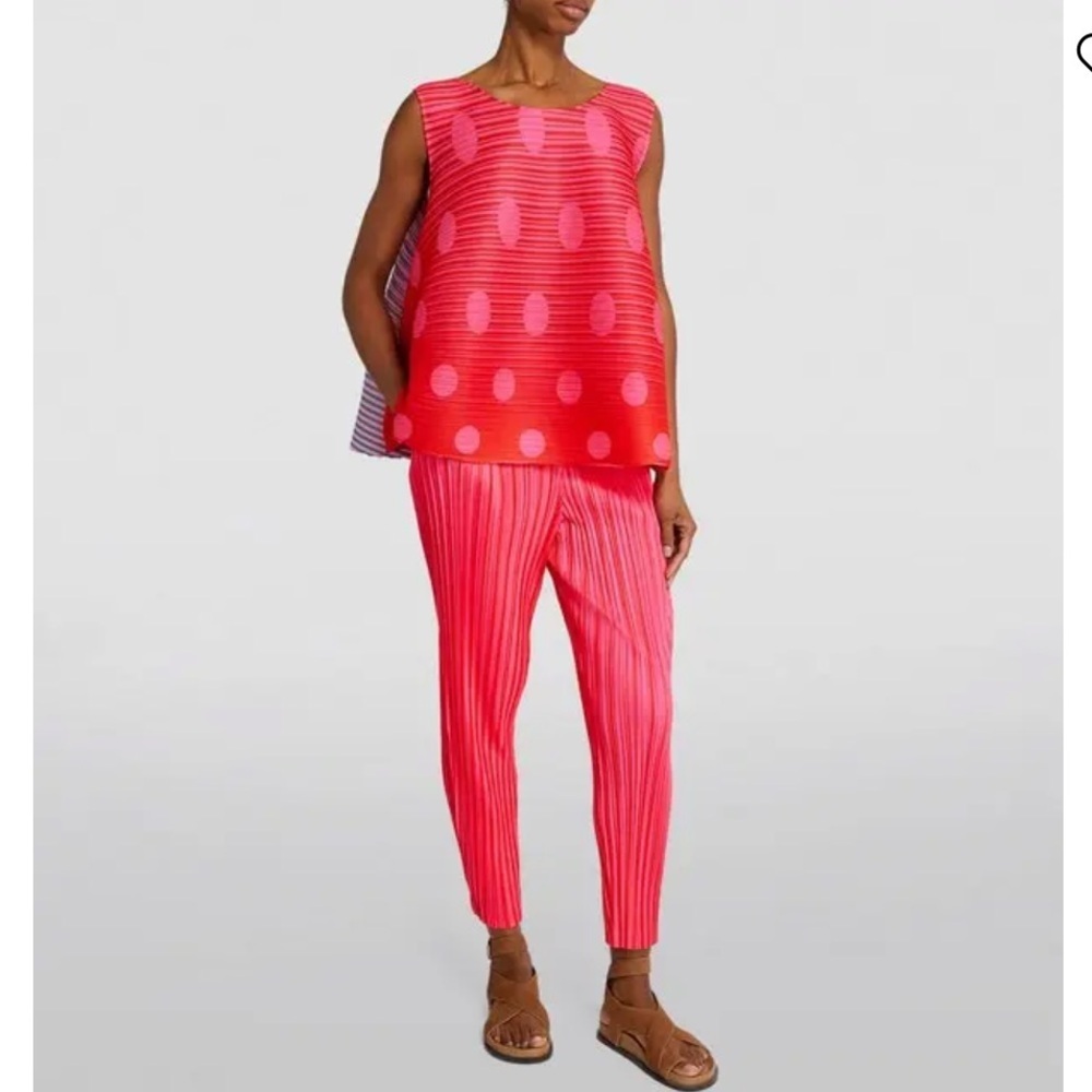 NWT ISSEY MIYAKE Vege Mix 1 Pleated Trousers Pants Pink Red Stripe Size 3